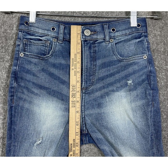 Express Super High Rise Ankle Legging Jeans Womens Size 2S Distressed‎ Raw Hem - Picture 12 of 14